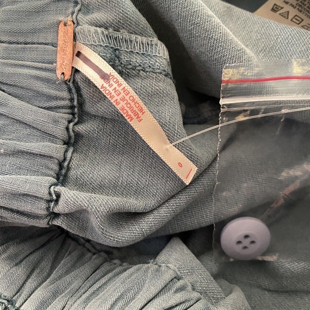 Free People Hard Rain Distressed Blue High Rise Wide Crop Gaucho Pants NWOT Sz 0 - Picture 5 of 5